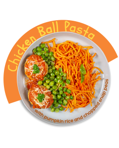 Chicken Ball Pasta w/ Nutty Tomato Sauce and Green Peas